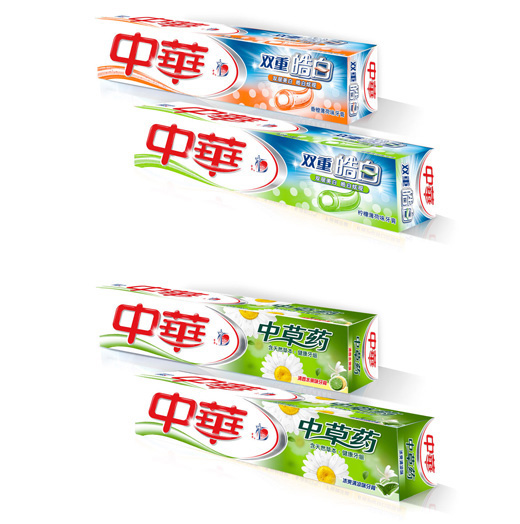 中华牙膏的新品包装美白、中草药
